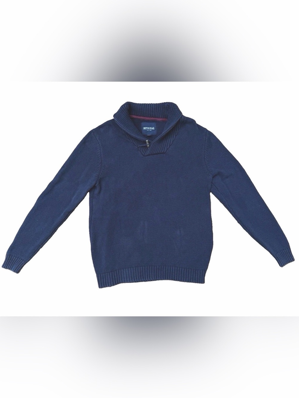 British Khaki Sweater Men Large Navy Shawl Collar Fisherman 100% Cotton Pullover
